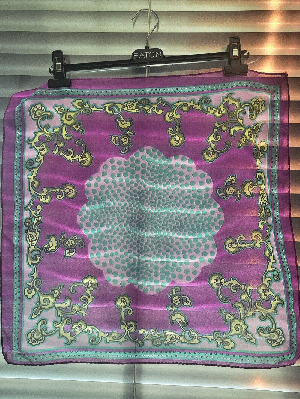 Vintage Scarf with Teal Dot Medallion